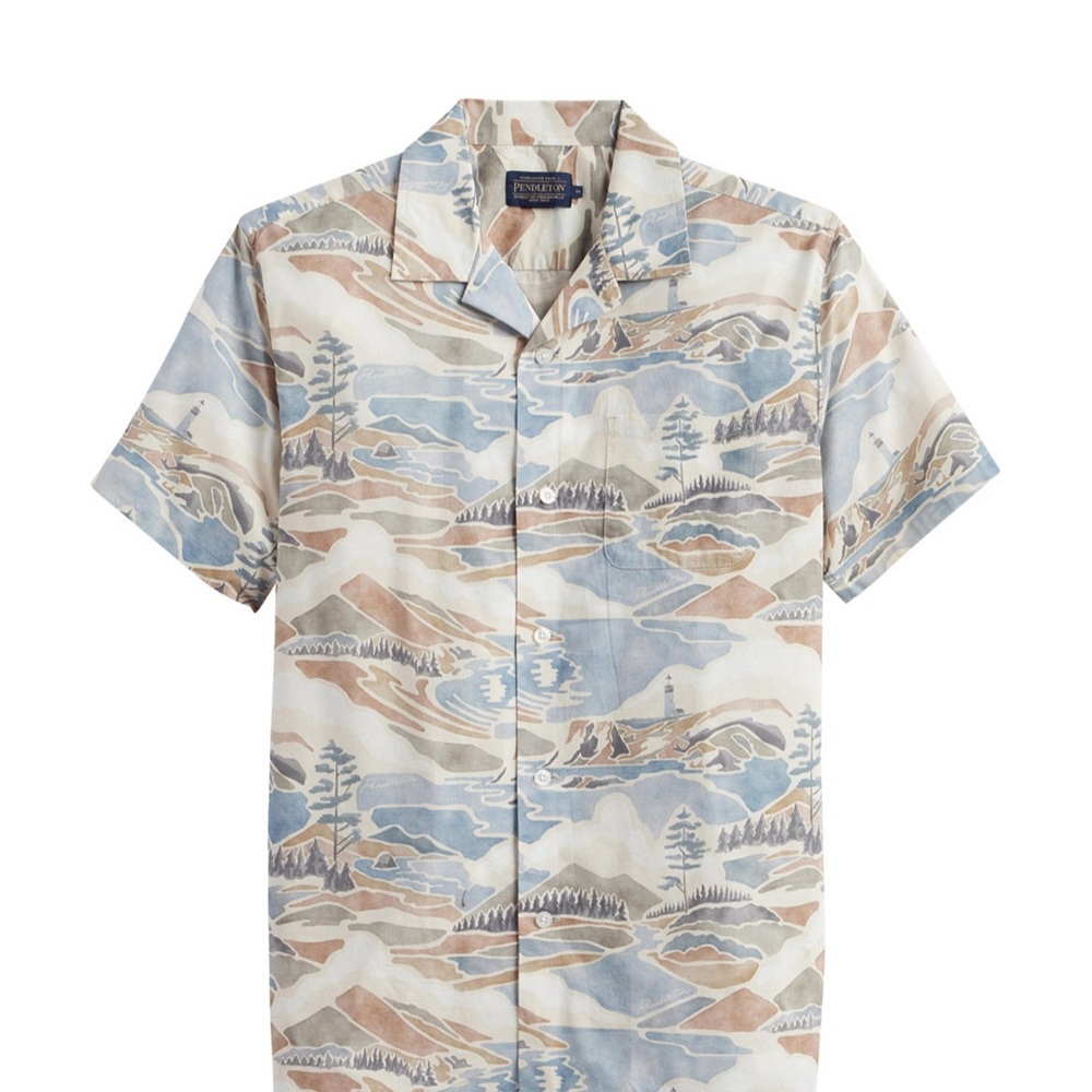 Pendleton Men's Aloha Cotton Camp Shirt - Blue and Tan